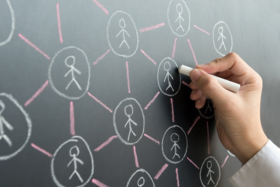 chalk boarding drawing of content on being being distributed from one to another